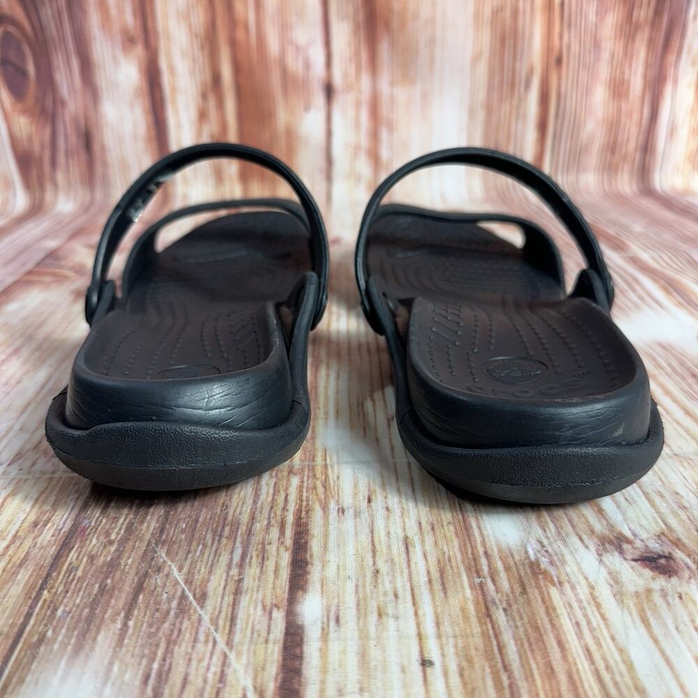 Crocs CLEO Size 9 Black Double Two Strap Sandals Slides Flats Open Toe Shoes - Picture 5 of 11